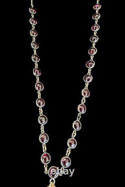 Antique Victorian Garnet Necklace 14k Gold Filled Chain With Cross Pendant