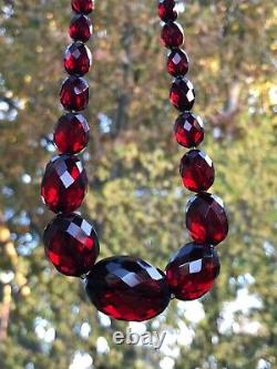 Antique Victorian Genuine Cherry Amber Faceted Beads Graduated Necklace