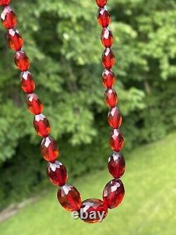 Antique Victorian Graduated Genuine Faceted Amber Bead Necklace Light Cherry