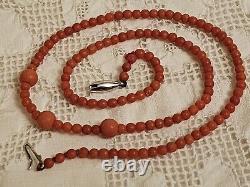Antique Victorian Natural Salmon Red Coral Bead 18K 750 Gold Clasp Necklace 6.3g