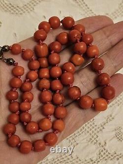 Antique Victorian Natural Salmon Red Coral Graduated Bead Necklace 39.2g 19th C