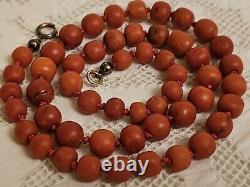 Antique Victorian Natural Salmon Red Coral Graduated Bead Necklace 39.2g 19th C