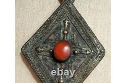 Antique Vintage Amber Stone Red 19th Bronze Larg Chain Necklaces Pendants 65CM