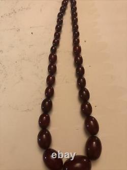 Antique Vintage Cherry Amber Bakelite Oval Beads Necklace 57 grams 21Long
