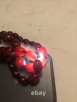 Antique Vintage Cherry Amber Bakelite Oval Beads Necklace 57 grams 21Long