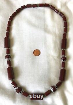 Antique Vintage Cherry Amber Red Bakelite Faturan Rare Prayer Beads Necklace 103
