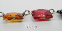 Antique/Vtg Art Deco Red Black Amber Glass Open Back Silver Tone Choker Necklace