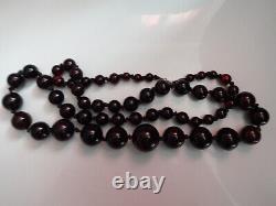 Antique Vtg Cherry Amber Bakelite Graduated Bead Hand Knoted Necklace 104gr