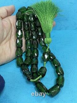 Antique XL Faceted Green 7up Cherry Amber bakelite islamic prayer 33 beads R1