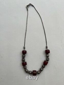 Antique art deco cherry amber bakelite faturan bead silver beads necklace