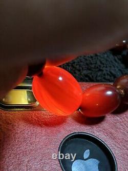 Antique authentic swril barrel beads Cherry Amber Necklace 38 Grams 64cm long