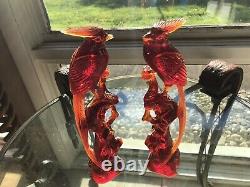 Antique c1800s Chinese Cherry Red Amber Figurines(Bird of Paradise)11 1/2