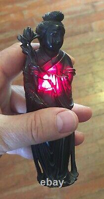 Antique hand-carved Chinese ruby amber-backlit Guan yin republic period 1912-49