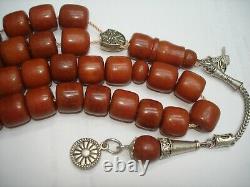 Antique ottoman cherry amber bakelite faturan tested islamic prayer beads 1900s