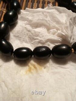 Antique red cherry dark bakelite faturan amber olive beads necklace 80 grams