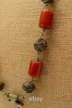 Antique vintage cherry amber BAKELITE barrel shaped beads old berber necklace