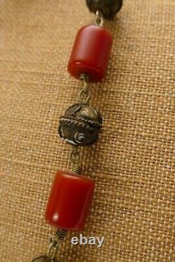 Antique vintage cherry amber BAKELITE barrel shaped beads old berber necklace