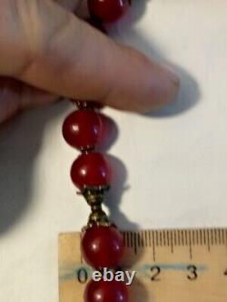 Antique vintage necklace and earrings made of rare Cherry amber. 50g