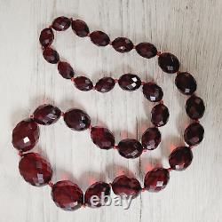 Art Deco Big Cherry Amber Bakelite Bead Necklace 23 Faceted 89 Grams