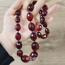 Art Deco Big Cherry Amber Bakelite Bead Necklace 23 Faceted 89 Grams Faturan