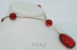 Art Deco Cherry Amber Bakelite & 10K Gold Necklace