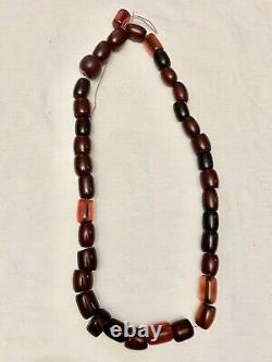 Art Deco Cherry Amber Bakelite Barrel Shape Faturan Antique Beads Necklace