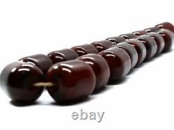 Art Deco Cherry Amber Bakelite Barrel Shape Faturan Antique Beads Necklace 83gr