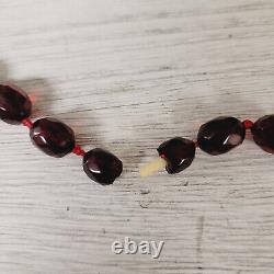 Art Deco Cherry Amber Bakelite Bead Necklace 16 1/2 Faceted 47 Grams Faturan