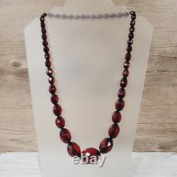 Art Deco Cherry Amber Bakelite Bead Necklace 24 Faceted 51 Grams Faturan