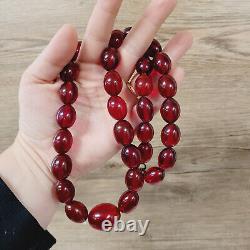 Art Deco Cherry Amber Bakelite Bead Necklace 25 Olive Shape 92 Grams Clear