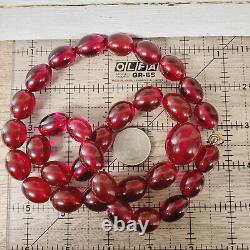 Art Deco Cherry Amber Bakelite Bead Necklace 25 Olive Shape 92 Grams Clear