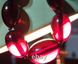 Art Deco Cherry Amber Bakelite Faturan Necklace Graduated Smooth Oval Beads 36G
