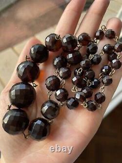 Art Deco Flapper Era Cherry Amber Bakelite Beads Necklace Vintage Antique 39g