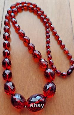 Art Deco Root Beer Cherry Amber Bakelite Bead Necklace 28 Faceted 59gtested
