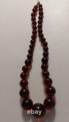 Bakelite Cherry Amber Beaded Necklace Vintage Large Red