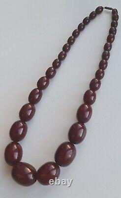 Bakelite Faturan Marble Amber Cherry Necklace Beads, Germany Rare Antique, 41 gm