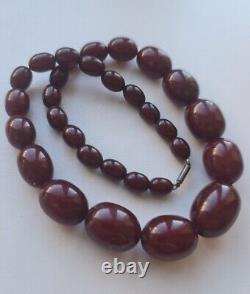 Bakelite Faturan Marble Amber Cherry Necklace Beads, Germany Rare Antique, 41 gm