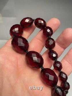 Beautiful Antique Red Cherry Amber Faceted Art Deco Necklace 18