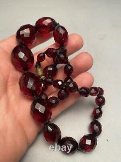 Beautiful Antique Red Cherry Amber Faceted Art Deco Necklace 18