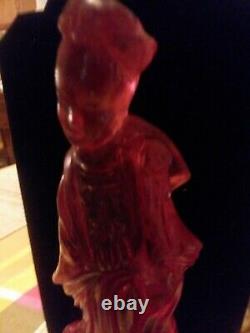 Beautiful Cherry Red Amber Carving Figure of Chinese Lady Hight 9.5 Statue