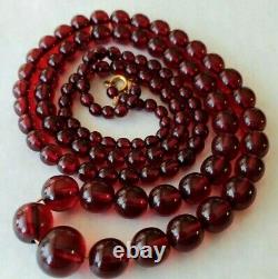 Beautiful Vintage Graduated Cherry Red Amber Bakelite Beads Necklace 0414
