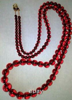 Beautiful Vintage Graduated Cherry Red Amber Bakelite Beads Necklace 0414