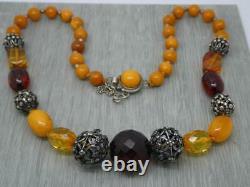 Beautiful Vintage Sterling Butterscotch Honey Red Baltic Amber Bead 18 Necklace