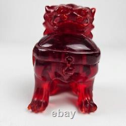 C19th Natural Red Natural Amber Chinese Foo Dog Carved Figurine 4H