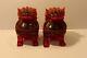 C19th Rare Natural Red Amber Pair Of Chinese Foo Dog Carved Figurines