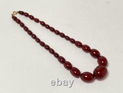CHERRY AMBER BAKELITE MARBLED FATURAN OVAL BEADS NECKLACE 38.3 gms PRAYER WORRY