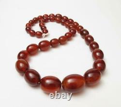 Carnelian Cherry Amber Bakelite Oval Beads Necklace 66gms Faturan Prayer Worry