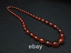 Carnelian Cherry Amber Bakelite Oval Beads Necklace 66gms Faturan Prayer Worry