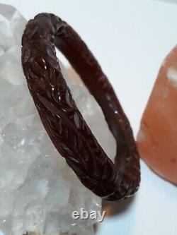 Carved Chinese Cherry Amber Antique Vintage Bangle Bracelet