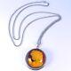 Charming Sterling Silver Reverse Carved Amber Rosette Pendant Necklace